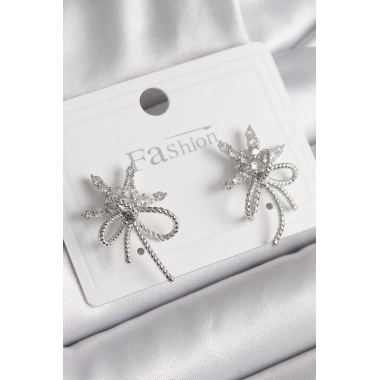 Pirinç Gümüş Renk Zirkon Taşlı Yıldız Düğüm Model Kadın Küpe