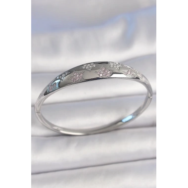 Pirinç Gümüş Renk Zirkon Taşlı Yıldız İşlemeli Kadın Kelepçe