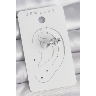 Pirinç Gümüş Renk Zirkon Taşlı Yıldız Model Kadın Kıkırdak Küpe