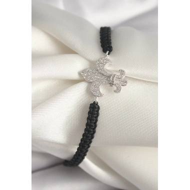 Pirinç Gümüş Renk Zirkon Taşlı Zambak Figür Asanrsörlü Makrome Model Kadın Bileklik