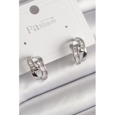 Pirinç Gümüş Renk Zirkon Taşlı Zincir Model Kadın Küpe