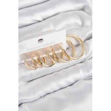 Pirinç Halka Model Gold Renk Kadın Set Küpe