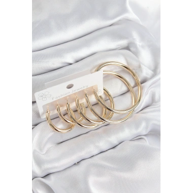 Pirinç Halka Model Gold Renk Kadın Set Küpe