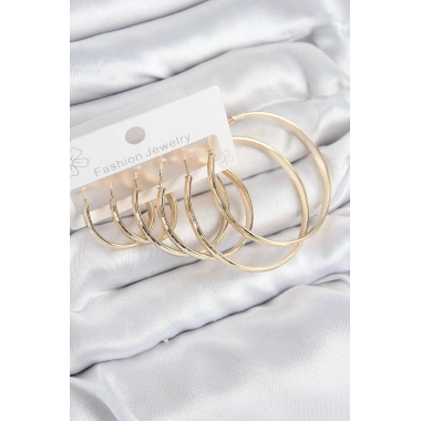 Pirinç Halka Model Gold Renk Kadın Set Küpe