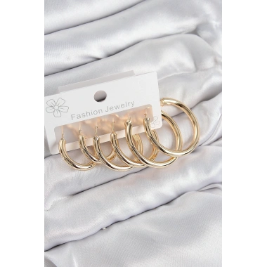 Pirinç Halka Model Gold Renk Kadın Set Küpe