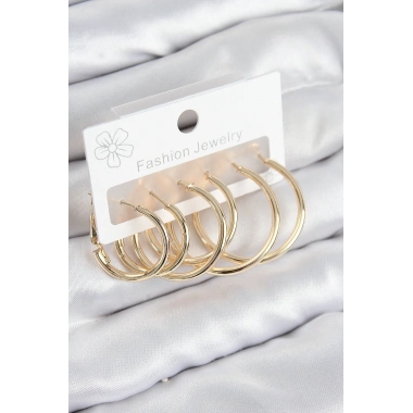 Pirinç Halka Model Gold Renk Kadın Set Küpe