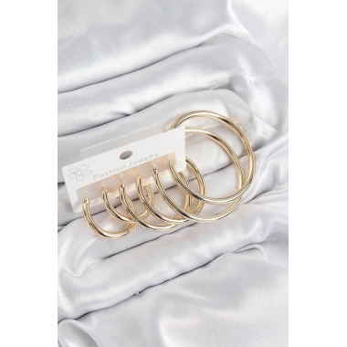 Pirinç Halka Model Gold Renk Kadın Set Küpe
