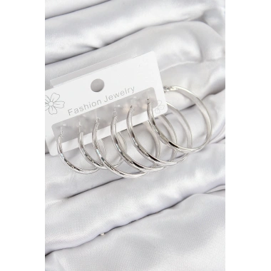 Pirinç Halka Model Gümüş Renk Kadın Set Küpe