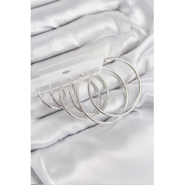 Pirinç Halka Model Gümüş Renk Kadın Set Küpe