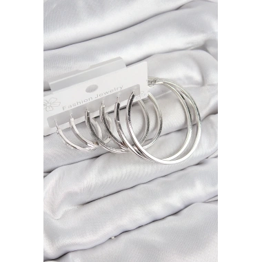 Pirinç Halka Model Gümüş Renk Kadın Set Küpe