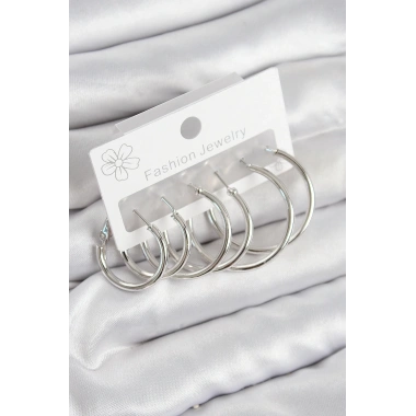 Pirinç Halka Model Gümüş Renk Kadın Set Küpe