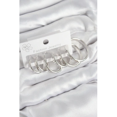 Pirinç Halka Model Gümüş Renk Kadın Set Küpe