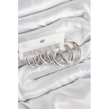 Pirinç Halka Model Gümüş Renk Kadın Set Küpe