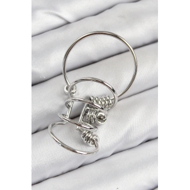 Pirinç Halkalı Model Gümüş Renk Kıkırdak Küpe