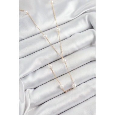 Pirinç İnci Figürlü Y Model Gold Renk Kadın Kolye