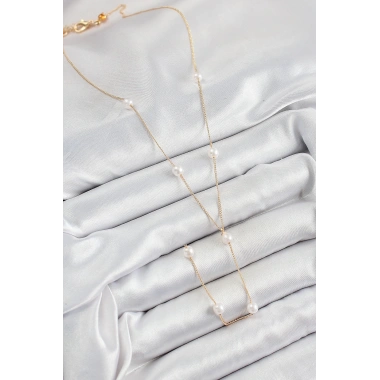 Pirinç İnci Figürlü Y Model Gold Renk Kadın Kolye