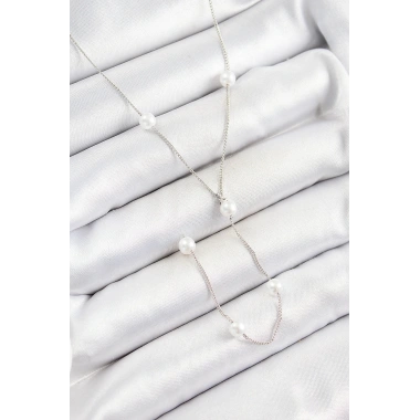 Pirinç İnci Figürlü Y Model Gümüş Renk Kadın Kolye