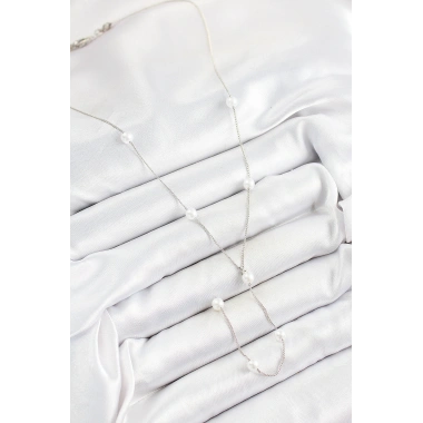 Pirinç İnci Figürlü Y Model Gümüş Renk Kadın Kolye