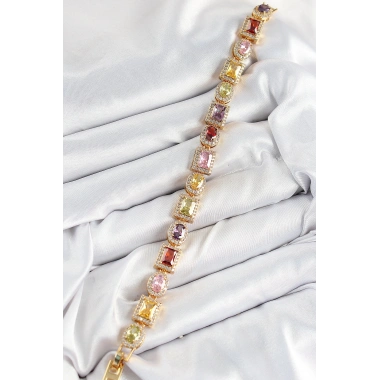 Pirinç Karışık Zirkon Taşlı Baget Model Gold Renk VIP Seri Kadın Bileklik