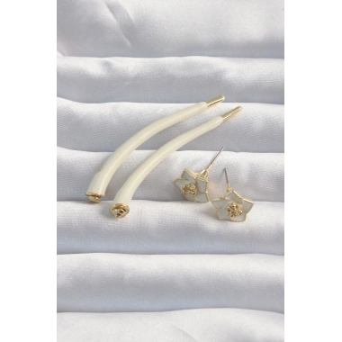 Pirinç Krem Renk Botega Küpe