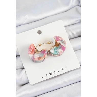 Pirinç Mermer Desenli Vintage Yarım Halka Model Gold Renk Kadın Küpe