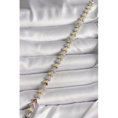 Pirinç Mix Renk Zirkon Taşlı Kalp Model VIP Seri Kadın Bileklik