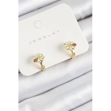 Pirinç Papatya Model Gold Renk Çocuk Küpe