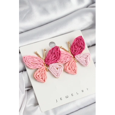 Pirinç Pembe Kelebek Model Gold Renk Kadın Hasır Küpe