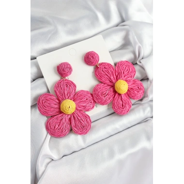 Pirinç Pembe Papatya Model Gold Renk Kadın Hasır Küpe