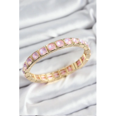 Pirinç Pembe Zirkon Taşlı Kare Model Gold Renk Lastikli Kadın Bileklik