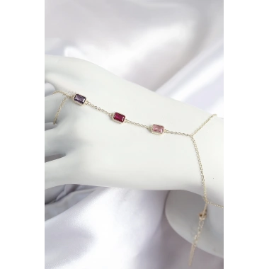 Pirinç Renkli Zirkon Taşlı Dikdörtgen Model Gold Renk Kadın Şahmeran