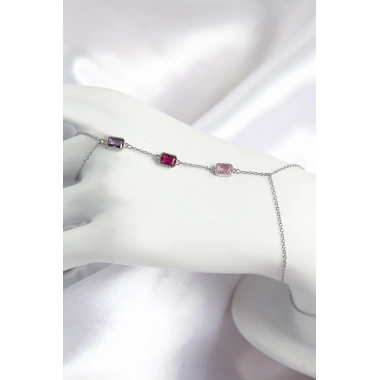 Pirinç Renkli Zirkon Taşlı Dikdörtgen Model Gümüş Renk Kadın Şahmeran