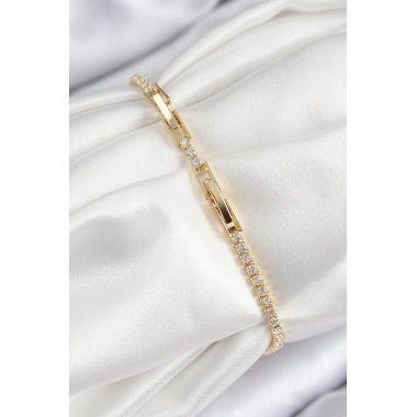 Pirinç Renkli Zirkon Taşlı Geometrik Model Gold Renk Kadın Bileklik