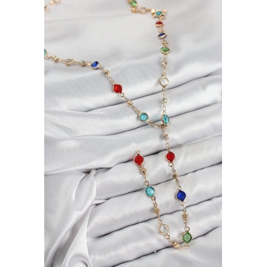 Pirinç Renkli Zirkon Taşlı Model Gold Renk Kadın Y Kolye