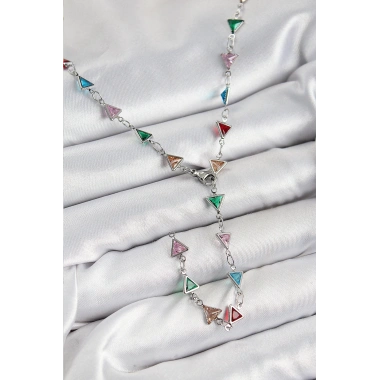 Pirinç Renkli Zirkon Taşlı Üçgen Model Gümüş Renk Kadın Y Kolye