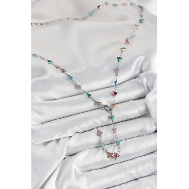 Pirinç Renkli Zirkon Taşlı Üçgen Model Gümüş Renk Kadın Y Kolye