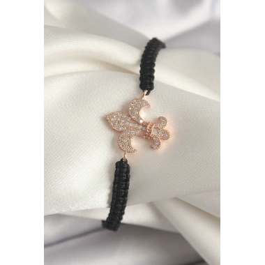 Pirinç Rose Renk Zirkon Taşlı Zambak Model Asansörlü Makrome Model Kadın Bileklik