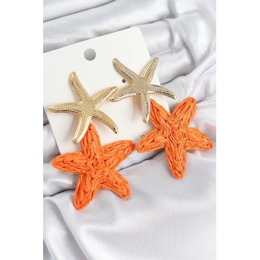Pirinç Sallantılı Turuncu Deniz Yıldızı Model Gold Renk Hasır Küpe
