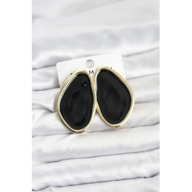 Pirinç Siyah Mineli Damla Model Vintage Plaka Kadın Küpe
