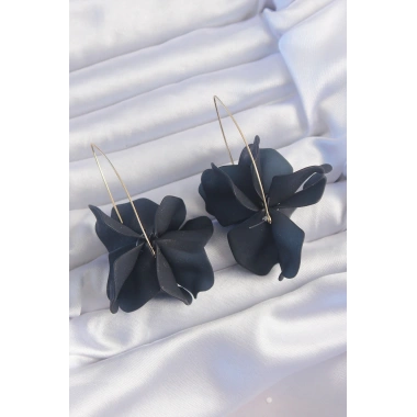 Pirinç Siyah Renkli Flora Küpe