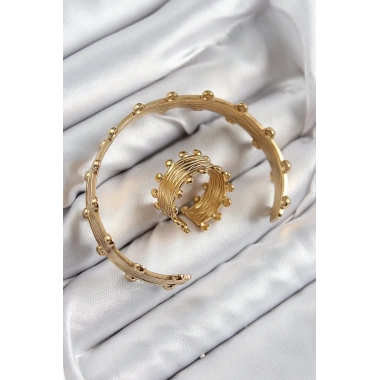 Pirinç Topcuk Model Gold Renk Bileklik Yüzük Set