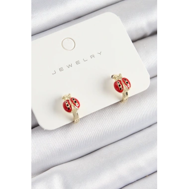 Pirinç Uğur Böceği Model Gold Renk Çocuk Küpe