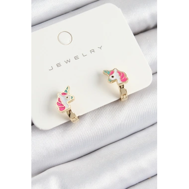 Pirinç Unıcorn Model Gold Renk Çocuk Küpe