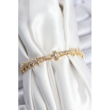 Pirinç VIP Seri Gold Renk Sıralı Damla Model Kadın Bileklik