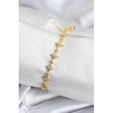 Pirinç VIP Seri Gold Renk Sıralı Kutup Yıldızı Kadın Bileklik