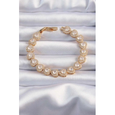 Pirinç Vip Seri Gold Renk Zirkon Taşlı Kalp Model Bileklik