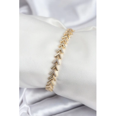 Pirinç VIP Seri Gold Zirkon Taşlı Balık Sırtı Model Kadın Bileklik