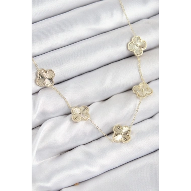 Pirinç VIP Yonca Model Gold Renk Kadın Kolye