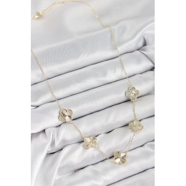 Pirinç VIP Yonca Model Gold Renk Kadın Kolye