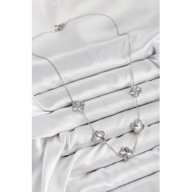 Pirinç VIP Yonca Model Gümüş Renk Kadın Kolye